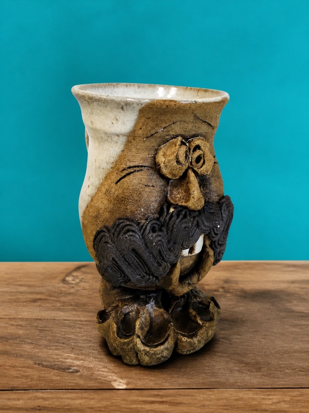 Vintage Heavy Pottery Ugly Face Coffee Mug